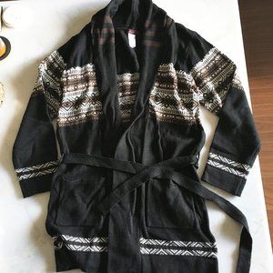 NWOT! New! Mark neutral knit long open cardigan, black, brown, fair isle, belt